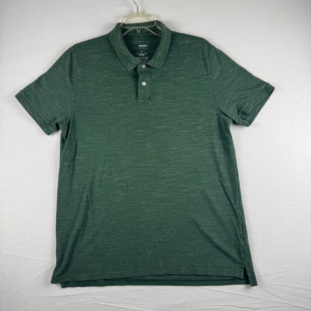 Sonoma Goods For Life Mens Green Heathered Short Sleeve Polo Shirt Large